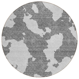 HomeRoots 5' Contemporary Gray and Ivory Abstract Area Rug - Washable, Durable, Stain-Resistant Design for Indoor Outdoor Use 8' Round 614541