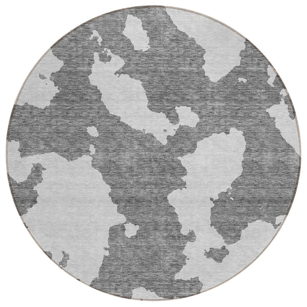 HomeRoots 5' Contemporary Gray and Ivory Abstract Area Rug - Washable, Durable, Stain-Resistant Design for Indoor Outdoor Use 8' Round 614541