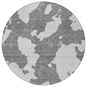 HomeRoots 5' Contemporary Gray and Ivory Abstract Area Rug - Washable, Durable, Stain-Resistant Design for Indoor Outdoor Use 8' Round 614541