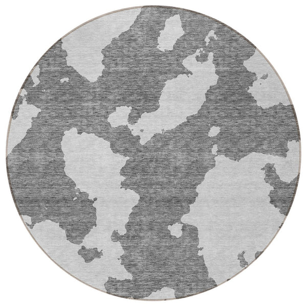 HomeRoots 5' Contemporary Gray and Ivory Abstract Area Rug - Washable, Durable, Stain-Resistant Design for Indoor Outdoor Use 8' Round 614541