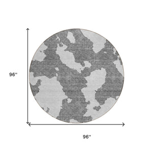 HomeRoots 5' Contemporary Gray and Ivory Abstract Area Rug - Washable, Durable, Stain-Resistant Design for Indoor Outdoor Use 8' Round 614541