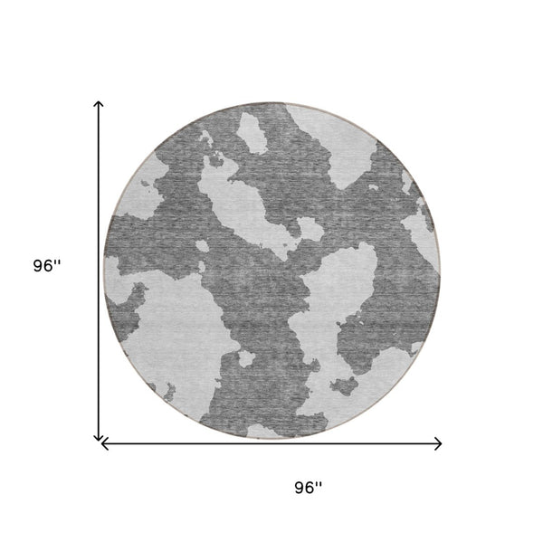 HomeRoots 5' Contemporary Gray and Ivory Abstract Area Rug - Washable, Durable, Stain-Resistant Design for Indoor Outdoor Use 8' Round 614541