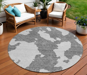 HomeRoots 5' Contemporary Gray and Ivory Abstract Area Rug - Washable, Durable, Stain-Resistant Design for Indoor Outdoor Use 8' Round 614541