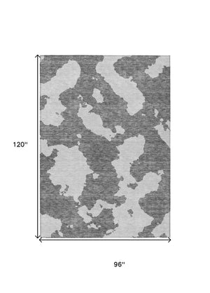 HomeRoots 5' Contemporary Gray and Ivory Abstract Area Rug - Washable, Durable, Stain-Resistant Design for Indoor Outdoor Use 8' X 10' 614542