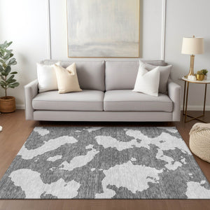 HomeRoots 5' Contemporary Gray and Ivory Abstract Area Rug - Washable, Durable, Stain-Resistant Design for Indoor Outdoor Use 8' X 10' 614542