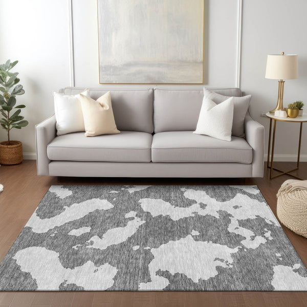 HomeRoots 5' Contemporary Gray and Ivory Abstract Area Rug - Washable, Durable, Stain-Resistant Design for Indoor Outdoor Use 8' X 10' 614542
