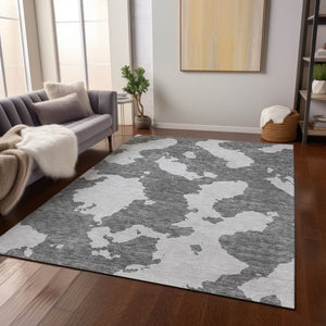 HomeRoots 5' Contemporary Gray and Ivory Abstract Area Rug - Washable, Durable, Stain-Resistant Design for Indoor Outdoor Use 9' X 12' 614543