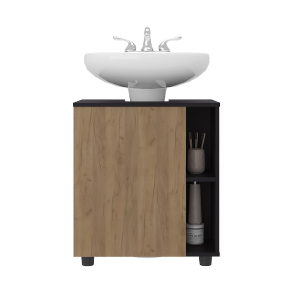 English Elm Under Sink Storage Cabinet with 2 Doors and Shelves — Sleek Oak & Black Wengue Finish for Bathrooms Natural+Black 27.17 L x 21.65 W x 5.91 H B097P395904