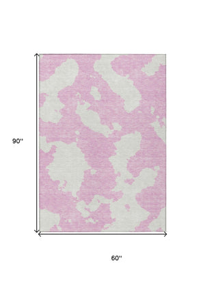 HomeRoots 5' Pink and Ivory Abstract Area Rug - Washable, Durable, Perfect for Indoor and Outdoor Spaces 5' X 8' 614558