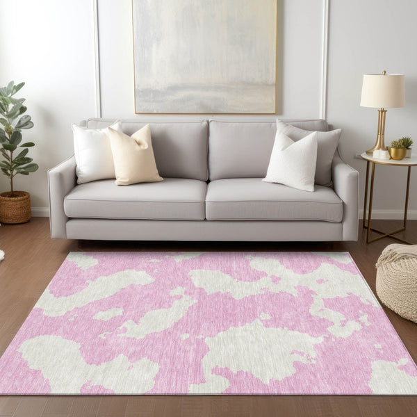 HomeRoots 5' Pink and Ivory Abstract Area Rug - Washable, Durable, Perfect for Indoor and Outdoor Spaces 5' X 8' 614558