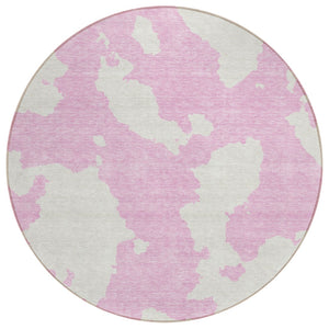 HomeRoots 5' Pink and Ivory Abstract Area Rug - Washable, Durable, Perfect for Indoor and Outdoor Spaces 8' Round 614559