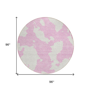 HomeRoots 5' Pink and Ivory Abstract Area Rug - Washable, Durable, Perfect for Indoor and Outdoor Spaces 8' Round 614559