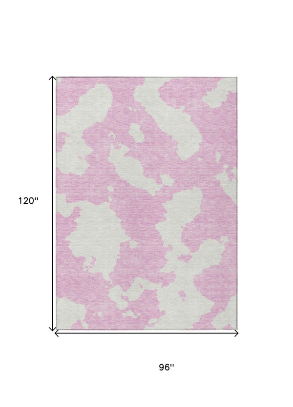 HomeRoots 5' Pink and Ivory Abstract Area Rug - Washable, Durable, Perfect for Indoor and Outdoor Spaces 8' X 10' 614560