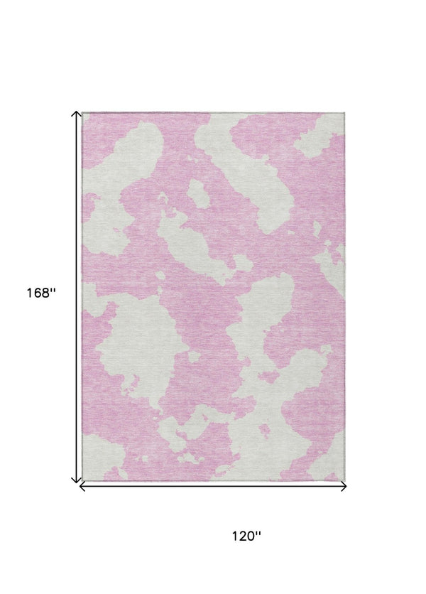 HomeRoots 5' Pink and Ivory Abstract Area Rug - Washable, Durable, Perfect for Indoor and Outdoor Spaces 10' X 14' 614562