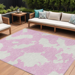 HomeRoots 5' Pink and Ivory Abstract Area Rug - Washable, Durable, Perfect for Indoor and Outdoor Spaces 10' X 14' 614562