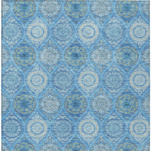 HomeRoots 5' Denim Blue Floral Medallion Area Rug - Washable, Indoor/Outdoor, Stain-Resistant, Durable Design 5' X 8' 614582