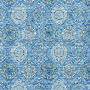 HomeRoots 5' Denim Blue Floral Medallion Area Rug - Washable, Indoor/Outdoor, Stain-Resistant, Durable Design 5' X 8' 614582