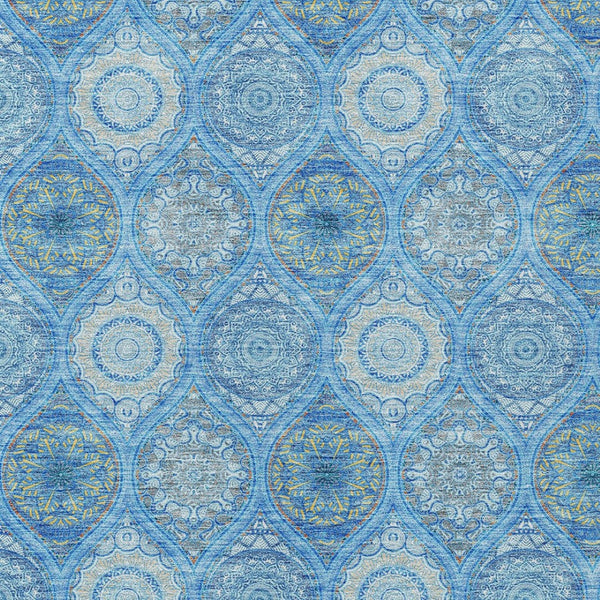 HomeRoots 5' Denim Blue Floral Medallion Area Rug - Washable, Indoor/Outdoor, Stain-Resistant, Durable Design 5' X 8' 614582