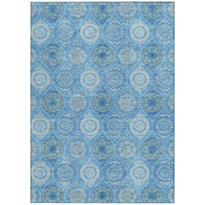 HomeRoots 5' Denim Blue Floral Medallion Area Rug - Washable, Indoor/Outdoor, Stain-Resistant, Durable Design 8' X 10' 614584