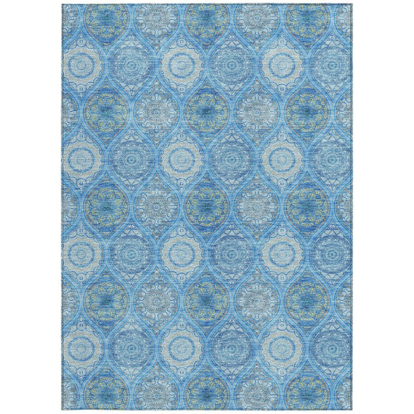 HomeRoots 5' Denim Blue Floral Medallion Area Rug - Washable, Indoor/Outdoor, Stain-Resistant, Durable Design 8' X 10' 614584