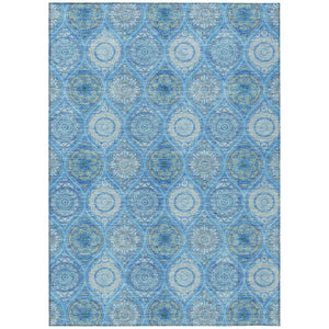 HomeRoots 5' Denim Blue Floral Medallion Area Rug - Washable, Indoor/Outdoor, Stain-Resistant, Durable Design 9' X 12' 614585