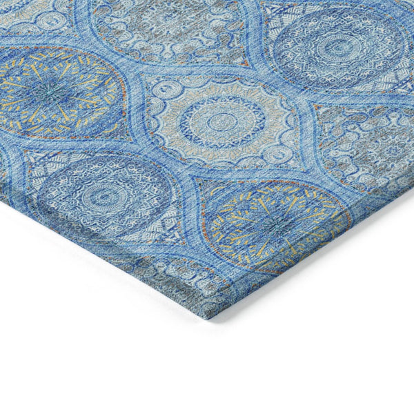 HomeRoots 5' Denim Blue Floral Medallion Area Rug - Washable, Indoor/Outdoor, Stain-Resistant, Durable Design 9' X 12' 614585