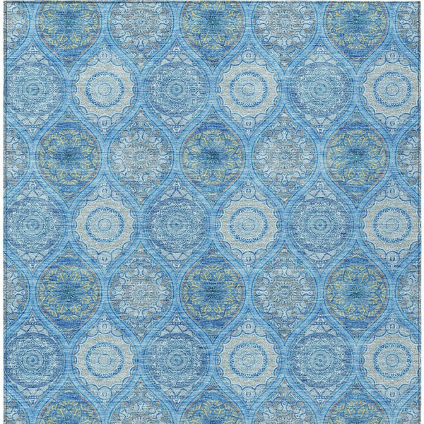 HomeRoots 5' Denim Blue Floral Medallion Area Rug - Washable, Indoor/Outdoor, Stain-Resistant, Durable Design 10' X 14' 614586