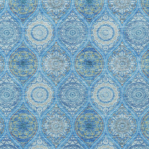 HomeRoots 5' Denim Blue Floral Medallion Area Rug - Washable, Indoor/Outdoor, Stain-Resistant, Durable Design 10' X 14' 614586