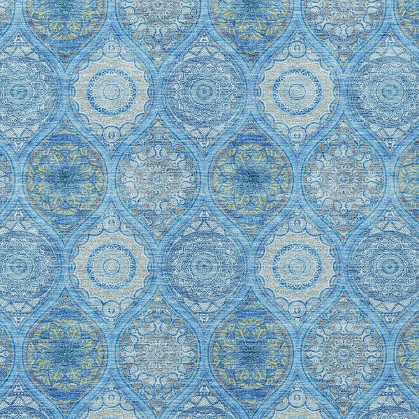 HomeRoots 5' Denim Blue Floral Medallion Area Rug - Washable, Indoor/Outdoor, Stain-Resistant, Durable Design 10' X 14' 614586