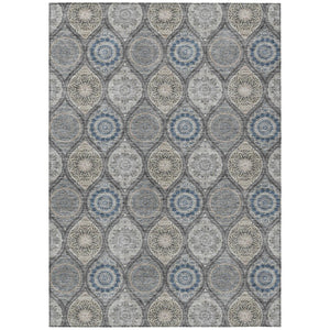 HomeRoots 5' Versatile Gray Ivory and Navy Blue Floral Medallion Area Rug for Indoor and Outdoor Spaces 5' X 8' 614588