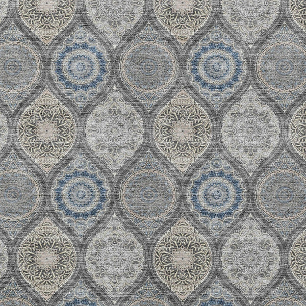 HomeRoots 5' Versatile Gray Ivory and Navy Blue Floral Medallion Area Rug for Indoor and Outdoor Spaces 5' X 8' 614588