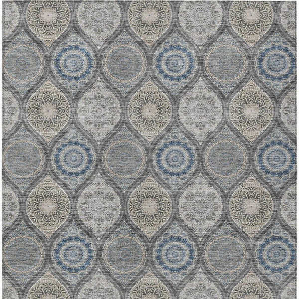 HomeRoots 5' Versatile Gray Ivory and Navy Blue Floral Medallion Area Rug for Indoor and Outdoor Spaces 8' X 10' 614590