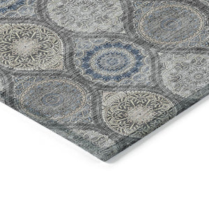 HomeRoots 5' Versatile Gray Ivory and Navy Blue Floral Medallion Area Rug for Indoor and Outdoor Spaces 8' X 10' 614590