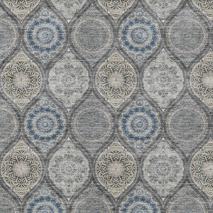 HomeRoots 5' Versatile Gray Ivory and Navy Blue Floral Medallion Area Rug for Indoor and Outdoor Spaces 8' X 10' 614590