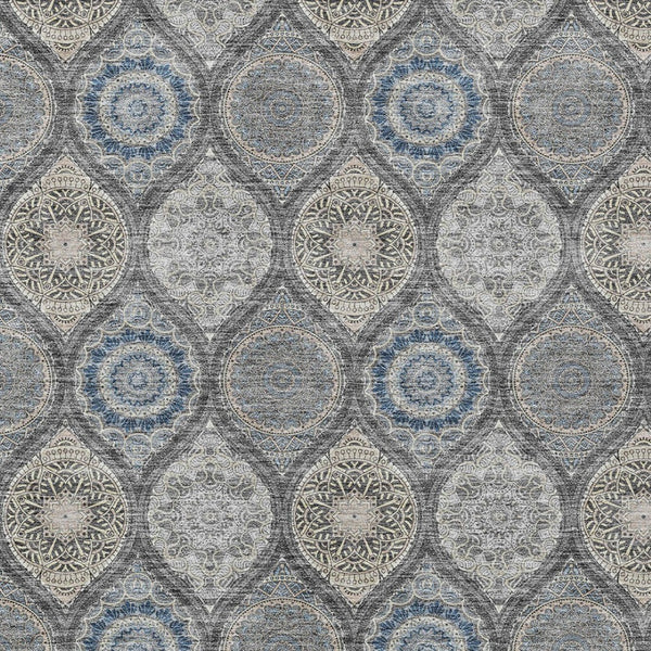 HomeRoots 5' Versatile Gray Ivory and Navy Blue Floral Medallion Area Rug for Indoor and Outdoor Spaces 8' X 10' 614590