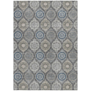 HomeRoots 5' Versatile Gray Ivory and Navy Blue Floral Medallion Area Rug for Indoor and Outdoor Spaces 9' X 12' 614591