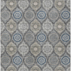 HomeRoots 5' Versatile Gray Ivory and Navy Blue Floral Medallion Area Rug for Indoor and Outdoor Spaces 10' X 14' 614592