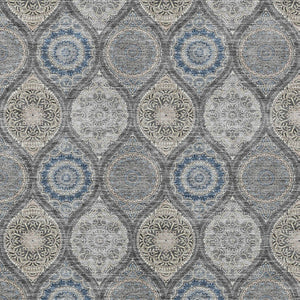 HomeRoots 5' Versatile Gray Ivory and Navy Blue Floral Medallion Area Rug for Indoor and Outdoor Spaces 10' X 14' 614592