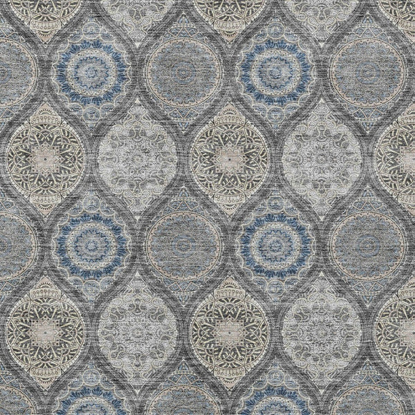 HomeRoots 5' Versatile Gray Ivory and Navy Blue Floral Medallion Area Rug for Indoor and Outdoor Spaces 10' X 14' 614592