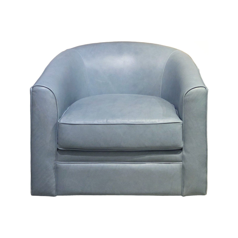 Olivia + Quinn Elizabeth Swivel Chair - Modern Barrel Design In Dorset Topaz For Ultimate Comfort & Style Dorset Topaz Leather,Foam,Wood 6145_Rhe5001
