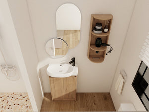 English Elm 23" Freestanding Ceramic Vessel Sink Vanity with Soft Close Cabinet and Wall Rack Imitative Oak W999S00491