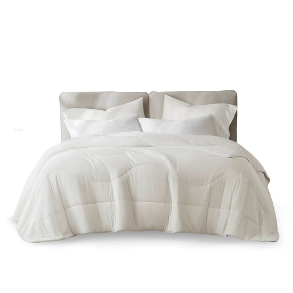 English Elm 1-piece Reversible Tencel Fill Comforter with Sculptural Weave for Full Queen Beds White B035P408273
