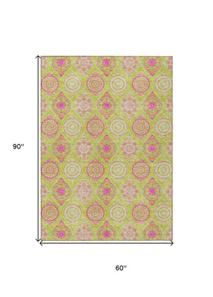 HomeRoots 5' Vibrant Floral Medallion Area Rug – Washable Indoor/Outdoor Design for Style and Durability 5' X 8' 614600
