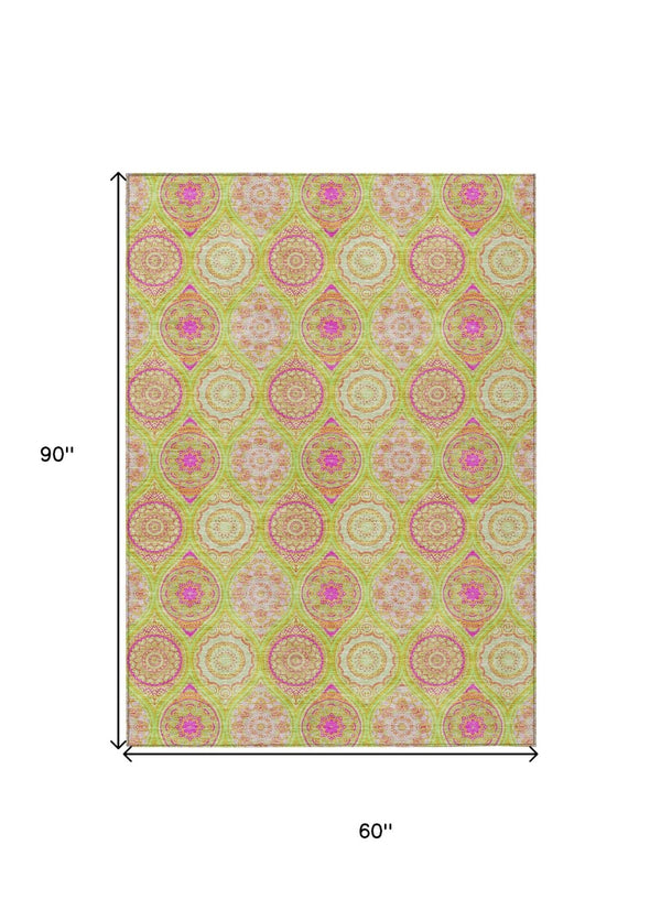 HomeRoots 5' Vibrant Floral Medallion Area Rug – Washable Indoor/Outdoor Design for Style and Durability 5' X 8' 614600