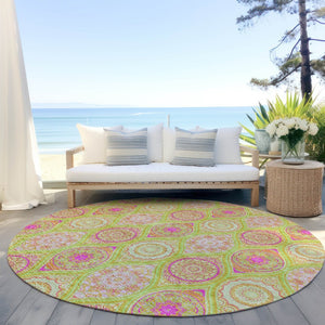 HomeRoots 5' Vibrant Floral Medallion Area Rug – Washable Indoor/Outdoor Design for Style and Durability 8' Round 614601