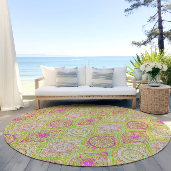 HomeRoots 5' Vibrant Floral Medallion Area Rug – Washable Indoor/Outdoor Design for Style and Durability 8' Round 614601