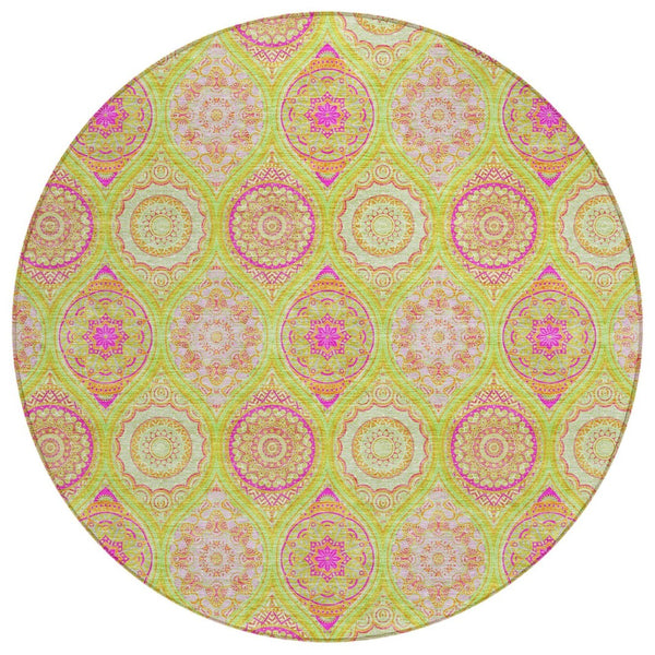 HomeRoots 5' Vibrant Floral Medallion Area Rug – Washable Indoor/Outdoor Design for Style and Durability 8' Round 614601