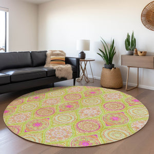 HomeRoots 5' Vibrant Floral Medallion Area Rug – Washable Indoor/Outdoor Design for Style and Durability 8' Round 614601