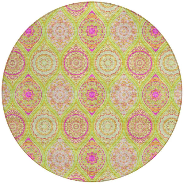 HomeRoots 5' Vibrant Floral Medallion Area Rug – Washable Indoor/Outdoor Design for Style and Durability 8' Round 614601