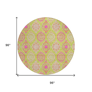 HomeRoots 5' Vibrant Floral Medallion Area Rug – Washable Indoor/Outdoor Design for Style and Durability 8' Round 614601